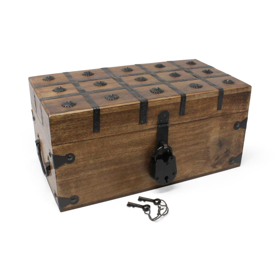 Pirate Treasure Chest Flat Lid with Lock and Skeleton Keys - Large