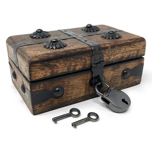 Pirate Treasure Chest Flat Lid with Lock and Skeleton Keys - X-Small