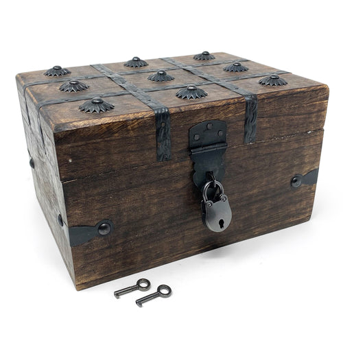 Pirate Treasure Chest Flat Lid with Lock and Skeleton Keys - Small