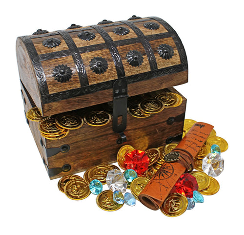 Pirate Treasure Chest with Gold Coins/Gems and Pirate Map